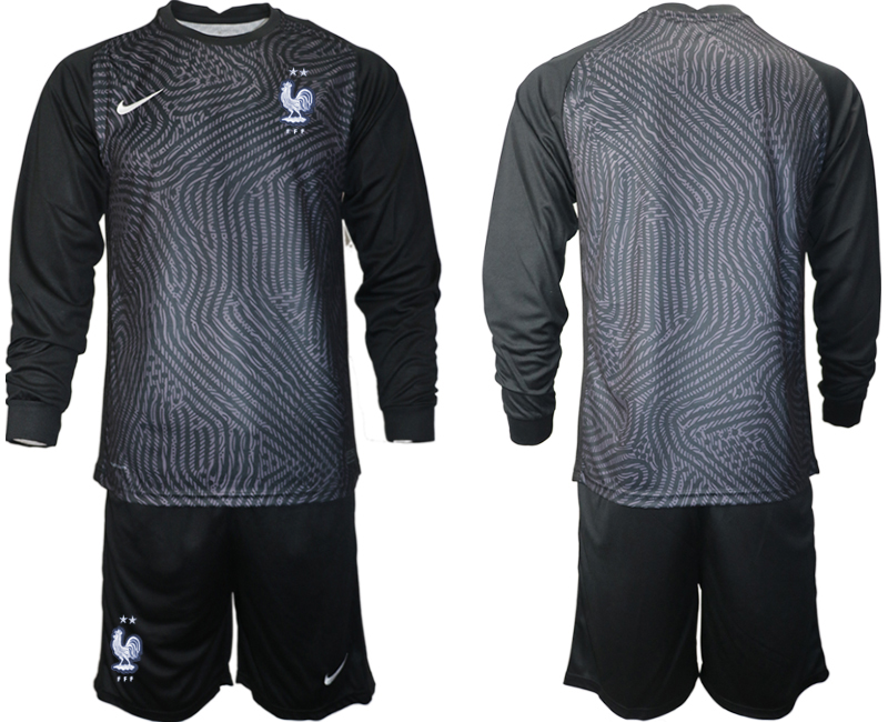 Men 2021 France black long sleeve goalkeeper soccer jerseys